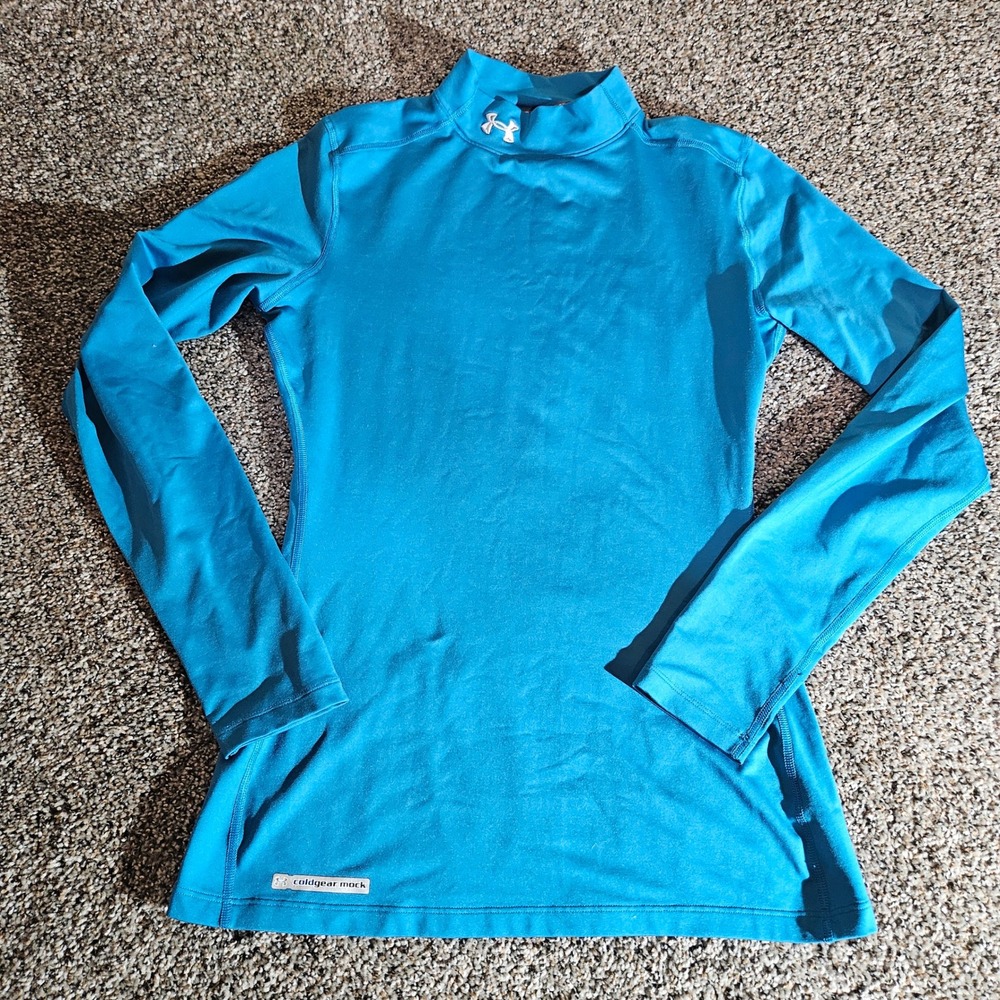 Under Armour ColdGear Mock Neck Fitted Base Layer Teal Blue VNHL717 Medium